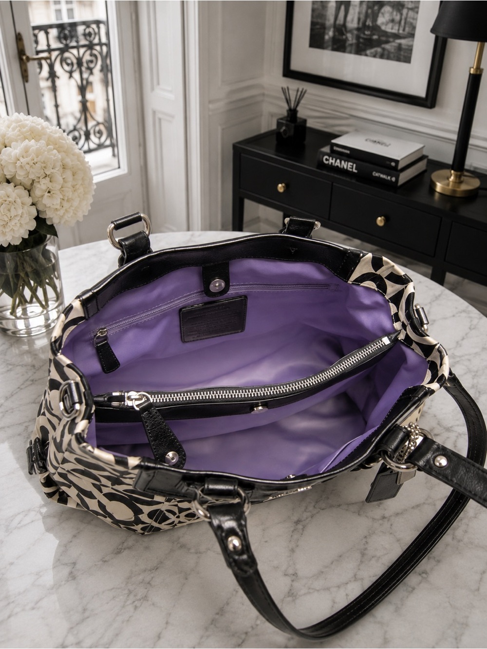 COACH Madison Op Art Carryall — Black & White Signature Patent Leather - Picture 6 of 7
